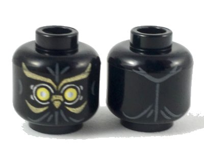 LEGO onderdeel Minifigure, Head Alien with Yellow Eyes with Gold Swirls and Owl Beak Pattern (3626pb2217)