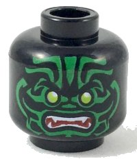 LEGO onderdeel Minifigure, Head Alien with Lime Eyes, White Fangs, Green Face Decorations and Dark Red Mouth Pattern - Hollow Stud 3626pb2288