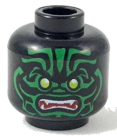 LEGO onderdeel Minifigure, Head Alien with Lime Eyes, White Fangs, Green Face Decorations and Dark Red Mouth Pattern - Hollow Stud (3626pb2288)