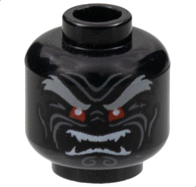 LEGO part Minifigure, Head Light Bluish Gray Bushy Eyebrows, Red Eyes, Dark Bluish Gray Wrinkles, Furrowed Brow, Angry Open Mouth with White Sharp Teeth Parted Pattern - Hollow Stud (3626pb2296)