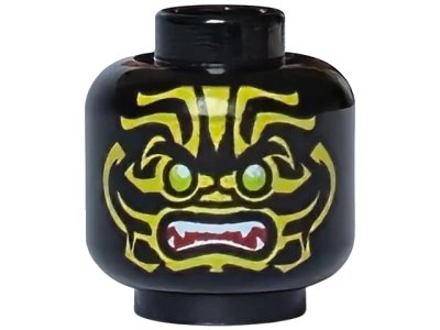 LEGO onderdeel Minifigure, Head Alien with Lime Eyes, White Fangs, Yellow Face Decorations and Dark Red Mouth Pattern - Hollow Stud (3626pb2298)