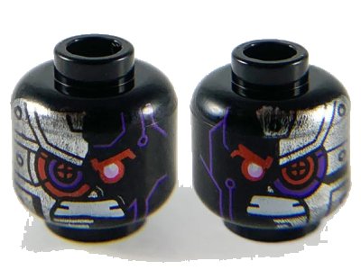 LEGO onderdeel Minifigure, Head Dual Sided Dark Purple Highlights Red Eye, Gritted Teeth, Silver Armored Right Side / Silver Armored Left Side Pattern - Hollow Stud (3626pb2542)