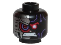 LEGO part Minifigure, Head Dark Purple Highlights Red Eye, Gritted Teeth, Silver Armored Right Side Pattern - Hollow Stud 3626pb2543