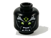 LEGO part Minifigure, Head Alien Light Bluish Gray Bushy Eyebrows, Yellowish Green Forehead Tattoo and Eyes, Open Mouth Showing Teeth Pattern - Hollow Stud 3626pb2628