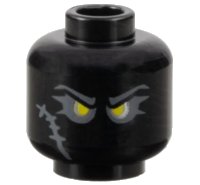LEGO onderdeel Minifigure, Head Dark Bluish Gray Eyebrows, Eye Shadow and Scar, Yellow Eyes with Silver Outline Pattern - Vented Stud 3626pb3429
