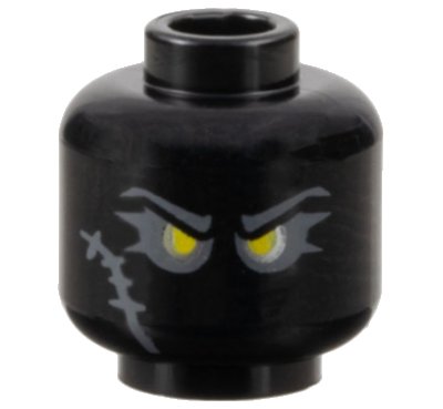 LEGO onderdeel Minifigure, Head Dark Bluish Gray Eyebrows, Eye Shadow and Scar, Yellow Eyes with Silver Outline Pattern - Vented Stud (3626pb3429)