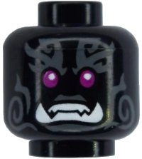 LEGO onderdeel Minifigure, Head Alien Oni with Magenta Eyes, Dark Bluish Gray Markings, Frown with White Teeth and Lower Fangs Pattern (BAM) 3626pb4093