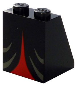 LEGO onderdeel Slope 65 2 x 2 x 2 without Bottom Tube with Minifigure Dress / Skirt / Robe, Dark Gray and Red Witch Pattern (3678ap01)