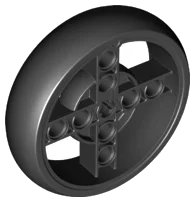 LEGO part Wheel 56 x 14 Technic with Axle Hole and 8 Pin Holes with Molded Black Hard Rubber Tire Pattern 39367pb02