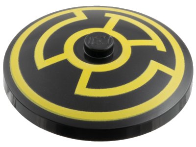 LEGO part Dish 4 x 4 Inverted (Radar) with Solid Stud with Yellow Lantern Sinestro Logo Pattern (3960pb030)