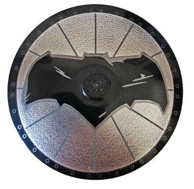 LEGO onderdeel Dish 4 x 4 Inverted (Radar) with Solid Stud with Black Bat on Silver Background Batman Logo (Bat Signal) Pattern (3960pb035)