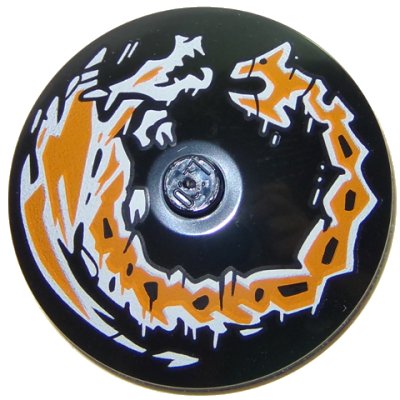 LEGO part Dish 4 x 4 Inverted (Radar) with Solid Stud with Dragon Orange and White Pattern (3960pb057)