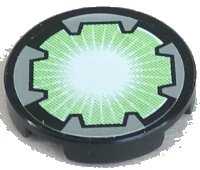 LEGO part Tile, Round 2 x 2 with White Beam on Light Green Background Pattern (Sticker) - Set 8118 4150pb068