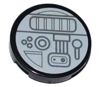 LEGO part Tile, Round 2 x 2 with Gray Lever, Buttons and Circuitry Pattern (Sticker) - Sets 7964 / 7965 4150pb122