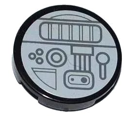 LEGO onderdeel Tile, Round 2 x 2 with Gray Lever, Buttons and Circuitry Pattern (Sticker) - Sets 7964 / 7965 (4150pb122)
