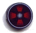 LEGO part Tile, Round 2 x 2 with Red Fan Pattern 4150px20