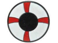 LEGO part Tile, Round 2 x 2 with Red and White Life Preserver, Curved Bands Pattern 4150px34
