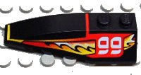 LEGO part Wedge 6 x 2 Left with Red/Yellow/White Flame and 99 Pattern 41748pb014