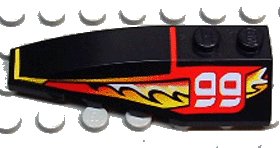 LEGO part Wedge 6 x 2 Left with Red/Yellow/White Flame and 99 Pattern (41748pb014)