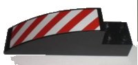 LEGO part Slope, Curved 8 x 2 x 2 with 4 Recessed Studs with Red and White Danger Stripes Pattern Left (Sticker) - Set 7632 41766pb01L
