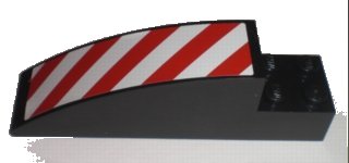 LEGO onderdeel Slope, Curved 8 x 2 x 2 with 4 Recessed Studs with Red and White Danger Stripes Pattern Left (Sticker) - Set 7632 (41766pb01L)