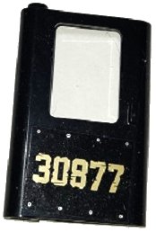 LEGO part Door 1 x 4 x 5 Train Left, Thin Support at Bottom with Gold '30877' and Rivets Pattern (Sticker) - Set 70424 (4181pb091)