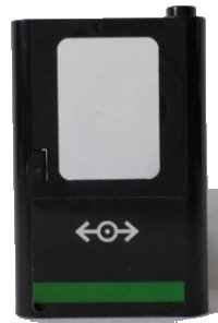 LEGO part Door 1 x 4 x 5 Train Right, Thin Support at Bottom with Train Logo and Green Horizontal Line Pattern (Sticker) - Set 60154 4182pb056