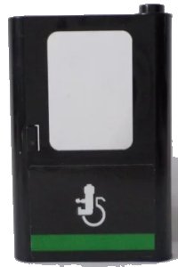 LEGO part Door 1 x 4 x 5 Train Right, Thin Support at Bottom with Minifigure in Wheelchair and Green Horizontal Line Pattern (Sticker) - Set 60154 4182pb057