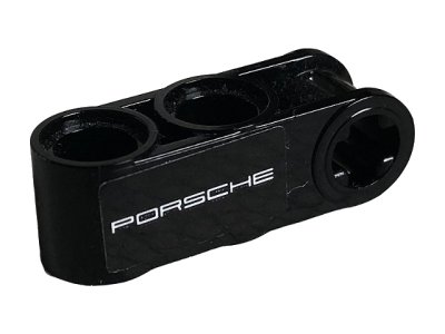 LEGO onderdeel Technic, Axle and Pin Connector Perpendicular 3L with 2 Pin Holes with 'PORSCHE' Pattern Model Left Side (Sticker) - Set 42096 (42003pb001L)