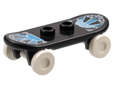 LEGO onderdeel Minifigure, Utensil Skateboard Deck with Medium Blue and White City Skyline Pattern with White Wheels (42511pb06 / 2496) (42511c05pb06)