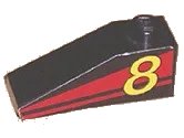 LEGO onderdeel Slope 33 3 x 1 with Yellow Number 8 on Red Stripes Pattern Model Left Side (Sticker) - Set 8818 4286pb005