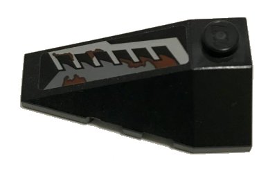 LEGO part Wedge 4 x 2 Triple Left with Silver Vents and Reddish Brown Splatters Pattern (Sticker) - Set 70228 (43710pb20)
