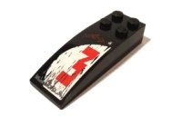 LEGO onderdeel Slope, Curved 6 x 2 with Red '3' and Gray Scratches over White Semicircle Pattern (Sticker) - Set 5973 44126pb024
