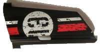 LEGO part Technic, Panel Fairing #21 Large Long, Small Hole, Side B with '13' in Circle over Red and White Stripe Pattern (Sticker) - Set 8140 44351pb018