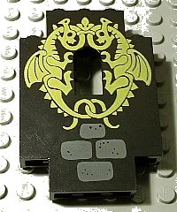 LEGO part Panel 2 x 5 x 6 Wall with Window with 2 Yellow Dragons Pattern 4444pb03