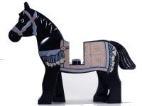 LEGO onderdeel Horse, Prince of Persia with Black and White Eyes, White Pupils and Sand Blue and Gold Bridle and Persian Blanket Pattern (Aksh) 4493c01pb06