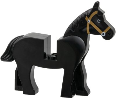 LEGO onderdeel Horse with Black and White Eyes, White Pupils and Medium Nougat Bridle Pattern (4493c01pb07)