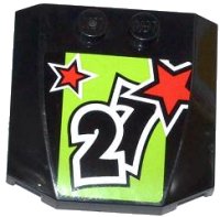 LEGO part Wedge 4 x 4 x 2/3 Triple Curved with 2 Red Stars and '27' on Lime Background Pattern (Sticker) - Set 60055 45677pb073