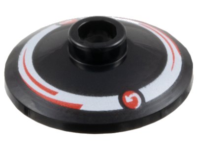 LEGO part Dish 2 x 2 Inverted (Radar) with Red Circles with Curved Arrows MoneyGram Logos and Arcs on White Ring Pattern Model Left Side (4740pb037L)