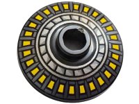 LEGO part Dish 2 x 2 Inverted (Radar) with Bright Light Orange Ring, Dark Silver and Silver Radial Pattern 4740pb041
