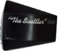 LEGO part Wedge 4 x 4 Triple Curved No Studs with Batman Logo, Silver Script '"The Scuttler"' Pattern Model Right Side (Sticker) - Set 70908 47753pb107R
