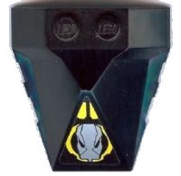 LEGO onderdeel Wedge 4 x 4 x 1 1/3 Pyramid Center with Yellow Circle and Silver Robot Head Facing Out Pattern (Sticker) - Set 8108 47757pb23