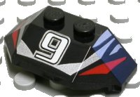 LEGO part Wedge 2 x 4 Triple with White Number 9 and Red and Silver Stripes Pattern 47759px1