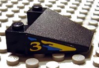 LEGO part Wedge 4 x 4 Taper with Blue & Yellow Splash & '3' Pattern on Both Sides (Stickers) - Set 8207 4858pb06