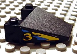 LEGO onderdeel Wedge 4 x 4 Taper with Blue & Yellow Splash & '3' Pattern on Both Sides (Stickers) - Set 8207 (4858pb06)