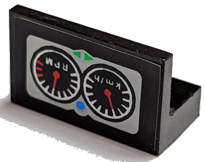 LEGO part Panel 1 x 2 x 1 with Two Gauges and 'km/h' and 'RPM' Pattern (Sticker) - Set 8422 (4865pb048)