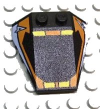 LEGO onderdeel Wedge 4 x 4 Triple with Stud Notches with Orange Window Frame, Yellow Stripes, Light Blue 4 Pattern 48933pb004