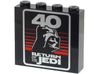 LEGO part Brick 1 x 4 x 3 with Silver '40', 'RETURN OF THE JEDI', Darth Vader Helmet and Red Stripes Pattern 49311pb033
