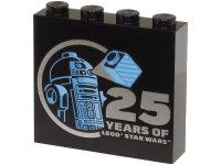 LEGO part Brick 1 x 4 x 3 with Bright Light Blue and Medium Blue R2-D2 Minifigure and Silver '25 YEARS OF LEGO STAR WARS' Pattern 49311pb039