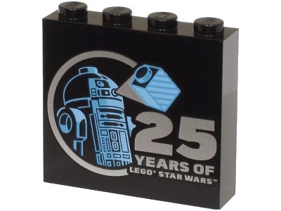 LEGO onderdeel Brick 1 x 4 x 3 with Bright Light Blue and Medium Blue R2-D2 Minifigure and Silver '25 YEARS OF LEGO STAR WARS' Pattern (49311pb039)